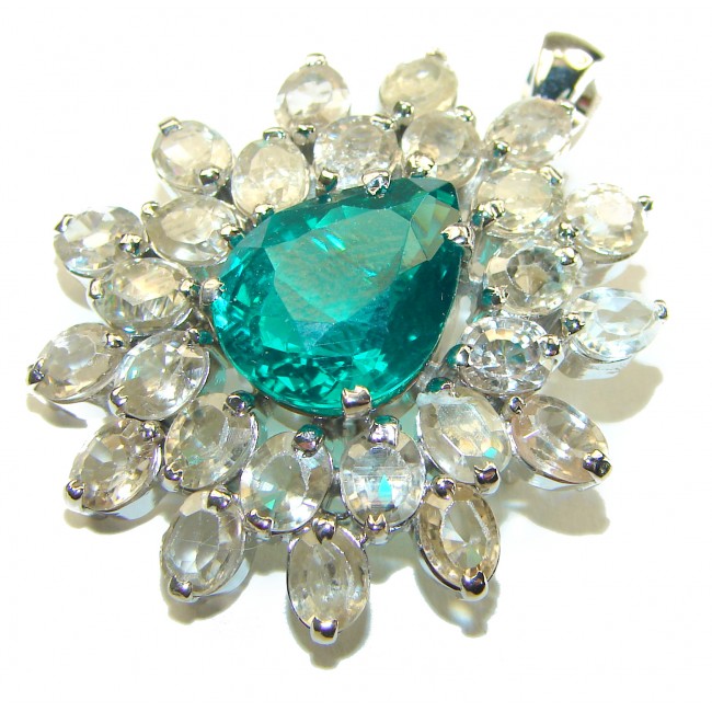 Vintage style Beauty 14.5 carat Emerald 14K Gold over .925 Sterling Silver handmade Pendant - Brooch