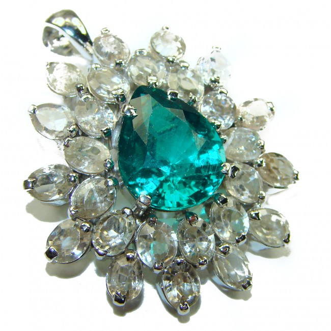 Vintage style Beauty 14.5 carat Emerald 14K Gold over .925 Sterling Silver handmade Pendant - Brooch