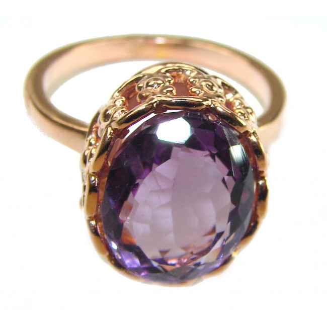 Dramatic design 8.8 carat Amethyst 14K Gold over .925 Sterling Silver Handcrafted Ring size 9 1/4