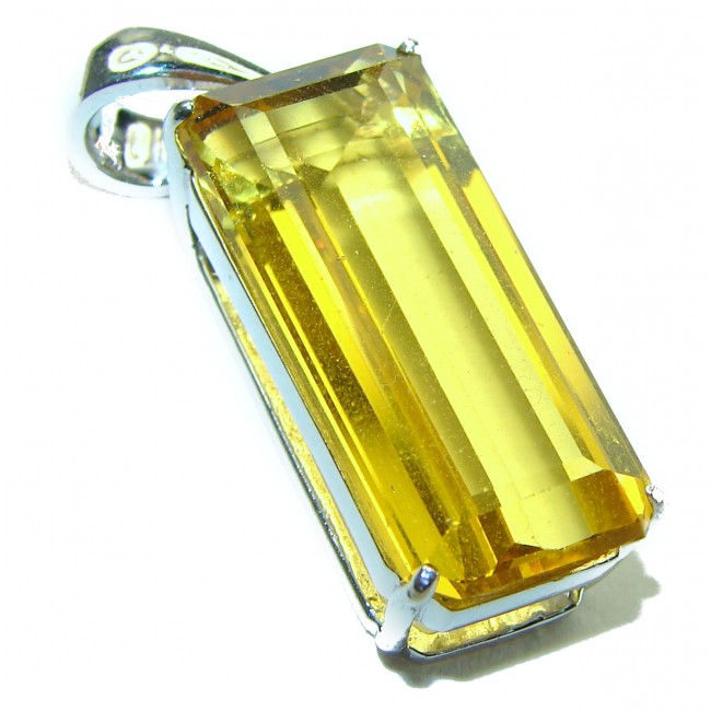 Emerald cut 11.3 carat Lemon Quartz .925 Sterling Silver handcrafted pendant