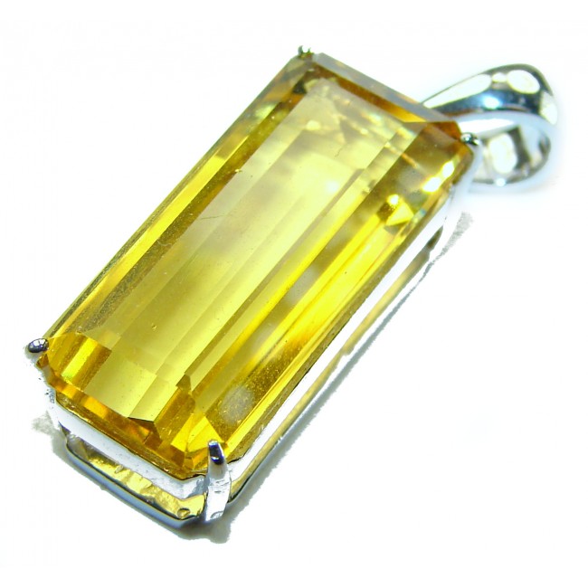 Emerald cut 11.3 carat Lemon Quartz .925 Sterling Silver handcrafted pendant