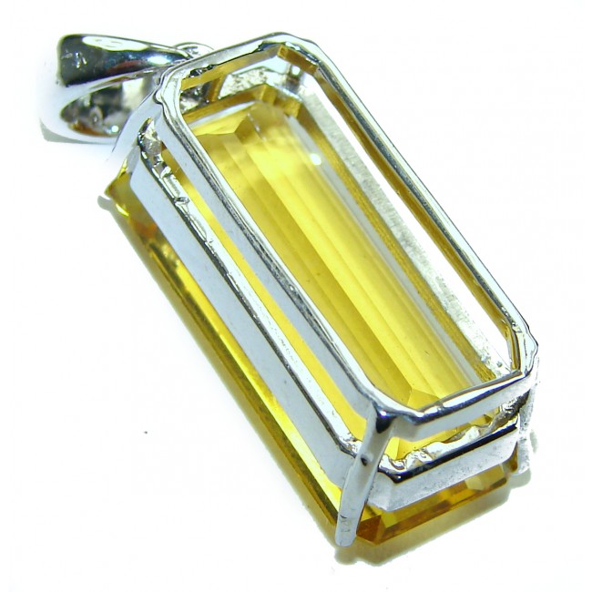 Emerald cut 11.3 carat Lemon Quartz .925 Sterling Silver handcrafted pendant