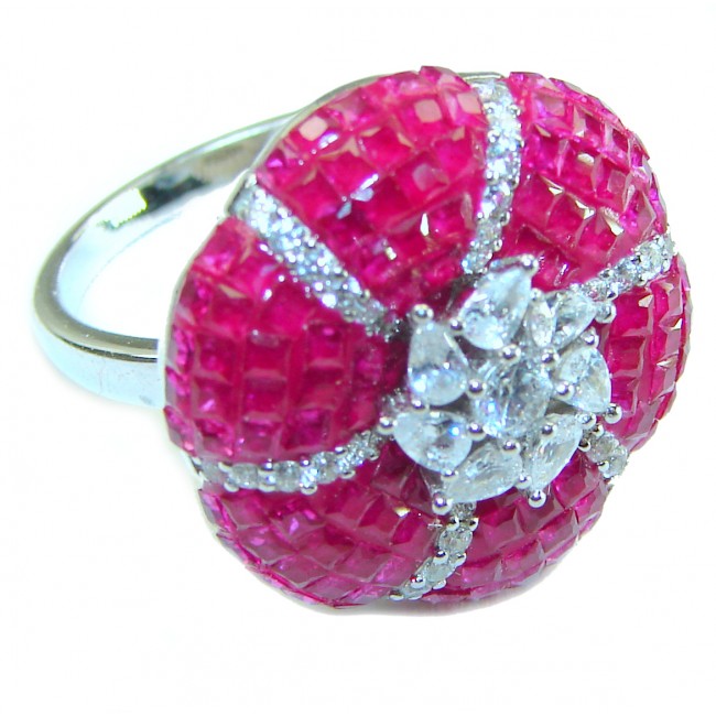 Born to Glam floral-inspired authentic Ruby .925 Silver handcrafted Cocktail Ring s. 7 1/4