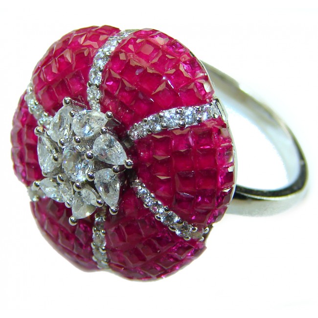 Born to Glam floral-inspired authentic Ruby .925 Silver handcrafted Cocktail Ring s. 7 1/4