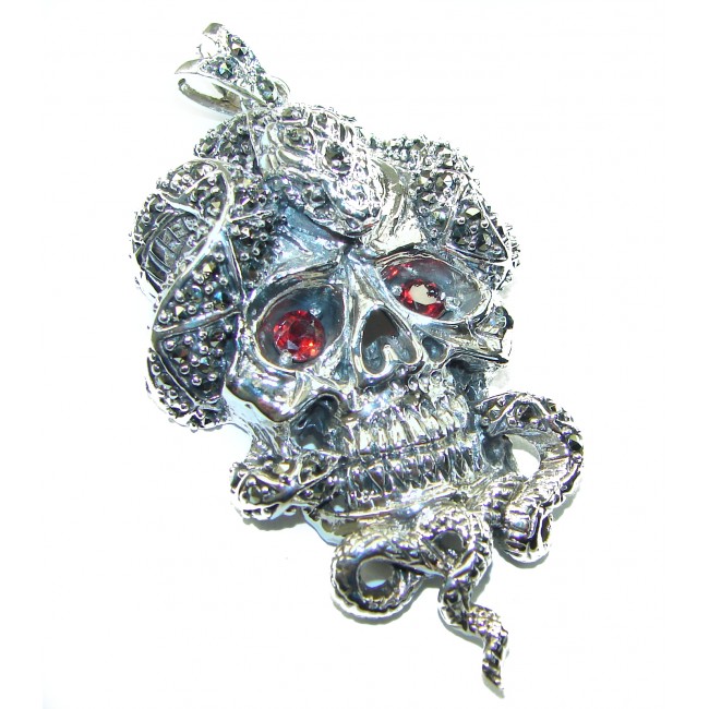 Huge Ghost Rider Ruby Authentic 3.8 carat Ruby Marcasite .925 Sterling Silver handcrafted Pendant