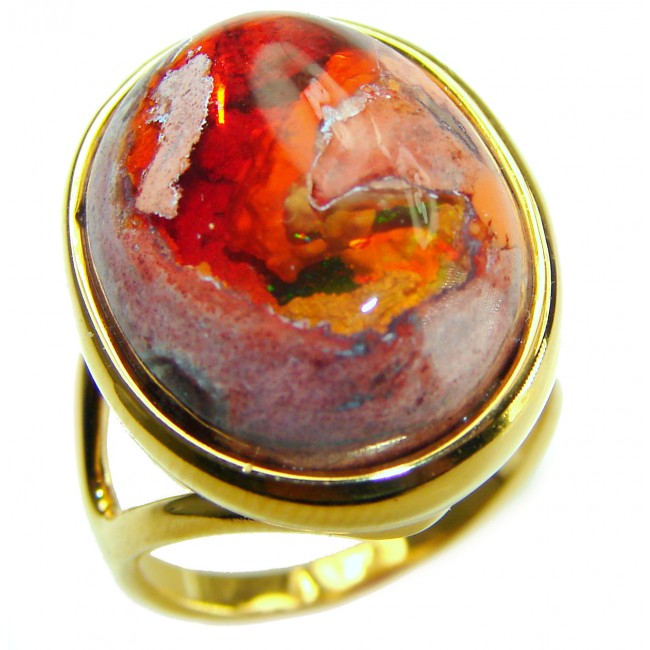 Bonfire Night best quality 14.5 carat Mexican Opal 14K Gold over .925 Sterling Silver handmade ring 7 1/4