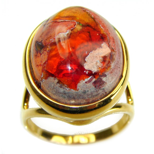 Bonfire Night best quality 14.5 carat Mexican Opal 14K Gold over .925 Sterling Silver handmade ring 7 1/4