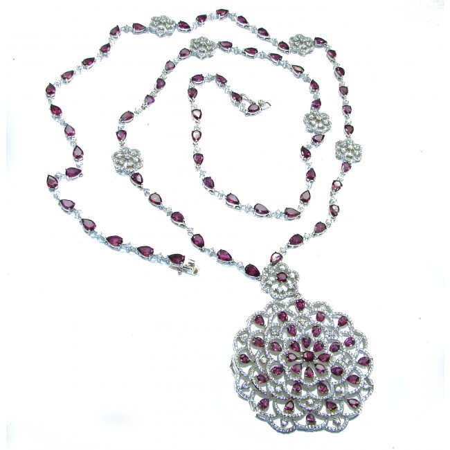 32 inches Bella Rosa authentic 88.9 carat Garnet White Sapphire .925 Sterling Silver handcrafted Statement Necklace