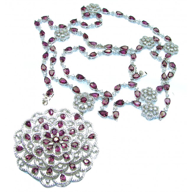 32 inches Bella Rosa authentic 88.9 carat Garnet White Sapphire .925 Sterling Silver handcrafted Statement Necklace