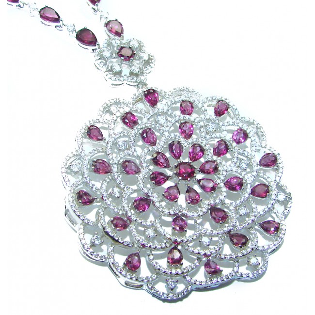 32 inches Bella Rosa authentic 88.9 carat Garnet White Sapphire .925 Sterling Silver handcrafted Statement Necklace