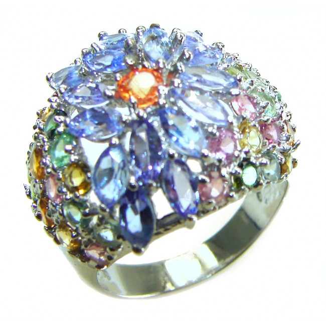 Incredible authentic 8.2 carat Tanzanite Tourmaline .925 Sterling Silver handmade Ring size 8