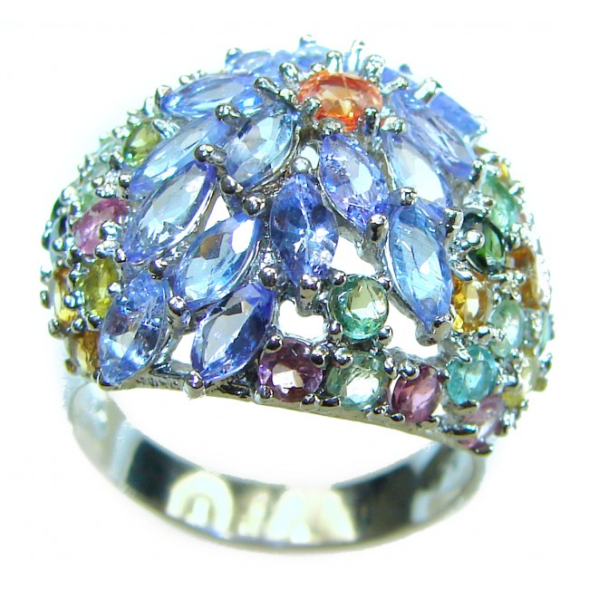 Incredible authentic 8.2 carat Tanzanite Tourmaline .925 Sterling Silver handmade Ring size 8