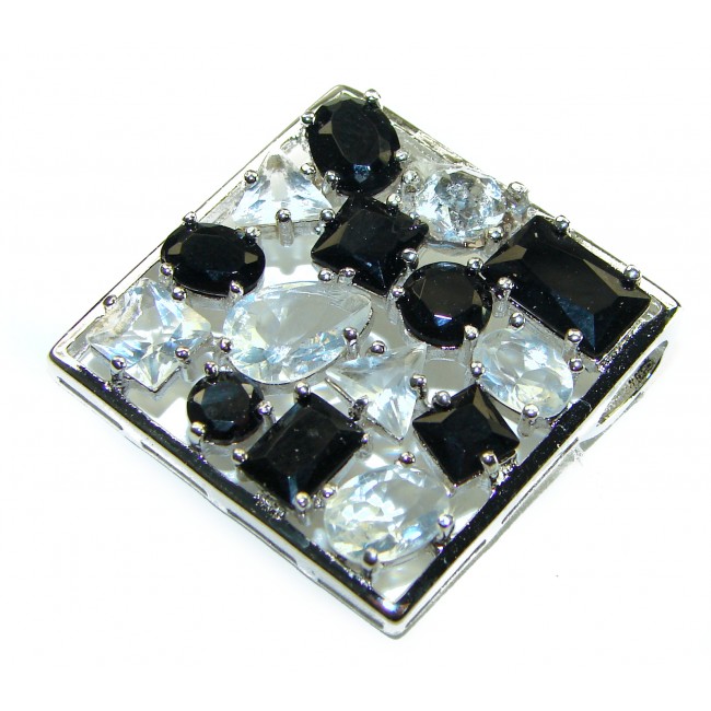 Black and White Genuine Onyx White Topaz .925 Sterling Silver handcrafted pendant