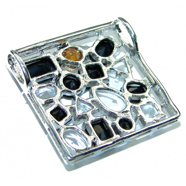 Black and White Genuine Onyx White Topaz .925 Sterling Silver handcrafted pendant