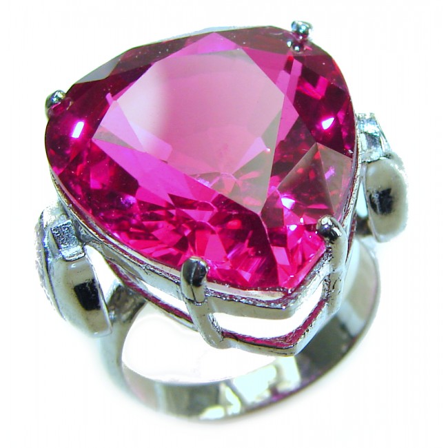 Velvet Heart Pink Sapphire - Pear Cut - 49.5 carat .925 Silver handcrafted Cocktail Ring s. 7 3/4