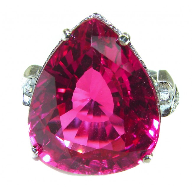 Velvet Heart Pink Sapphire - Pear Cut - 49.5 carat .925 Silver handcrafted Cocktail Ring s. 7 3/4