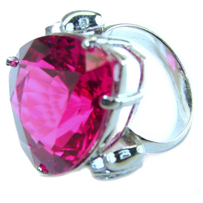 Velvet Heart Pink Sapphire - Pear Cut - 49.5 carat .925 Silver handcrafted Cocktail Ring s. 7 3/4