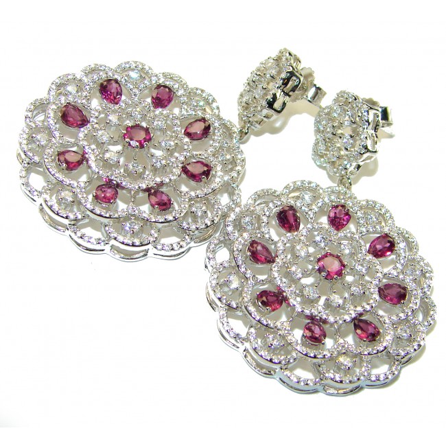 Bella Rosa authentic 25.5 carat Garnet White Sapphire .925 Sterling Silver handcrafted Statement earrings