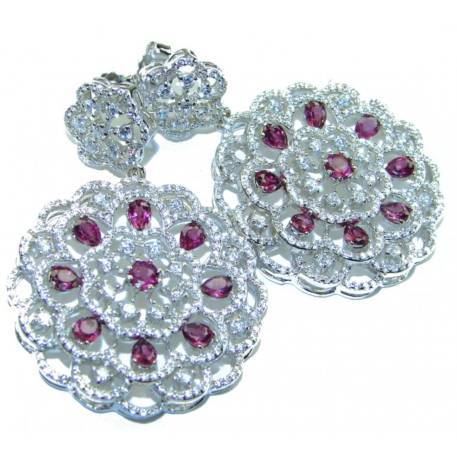 Bella Rosa authentic 25.5 carat Garnet White Sapphire .925 Sterling Silver handcrafted Statement earrings