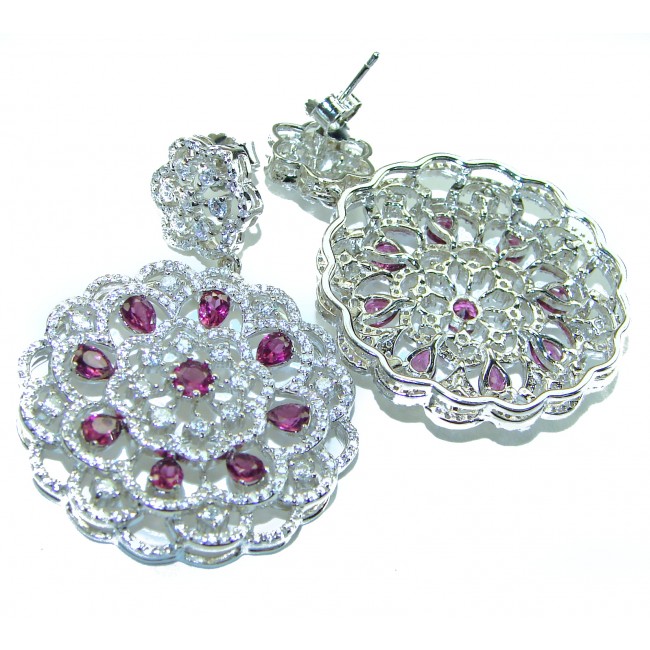 Bella Rosa authentic 25.5 carat Garnet White Sapphire .925 Sterling Silver handcrafted Statement earrings