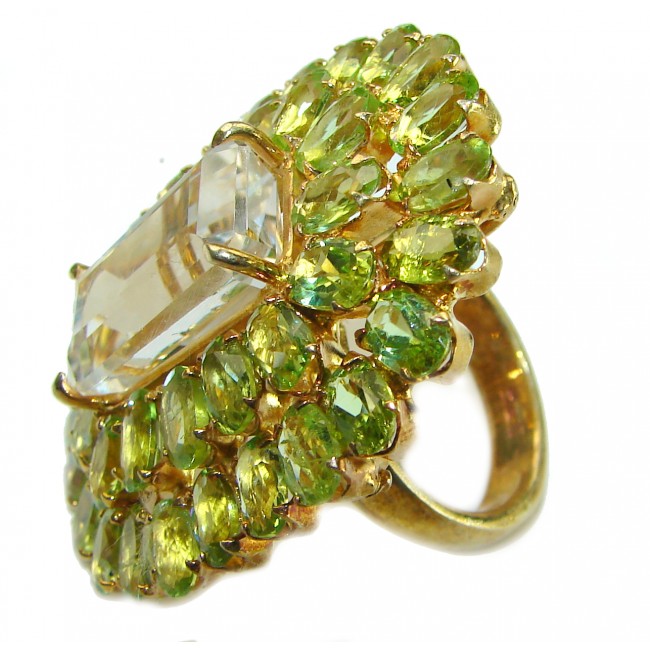 Huge 75.8 carat Genuine Lemon Quartz 14K Gold over over .925 Sterling Silver handcrafted ring size 8 1/4