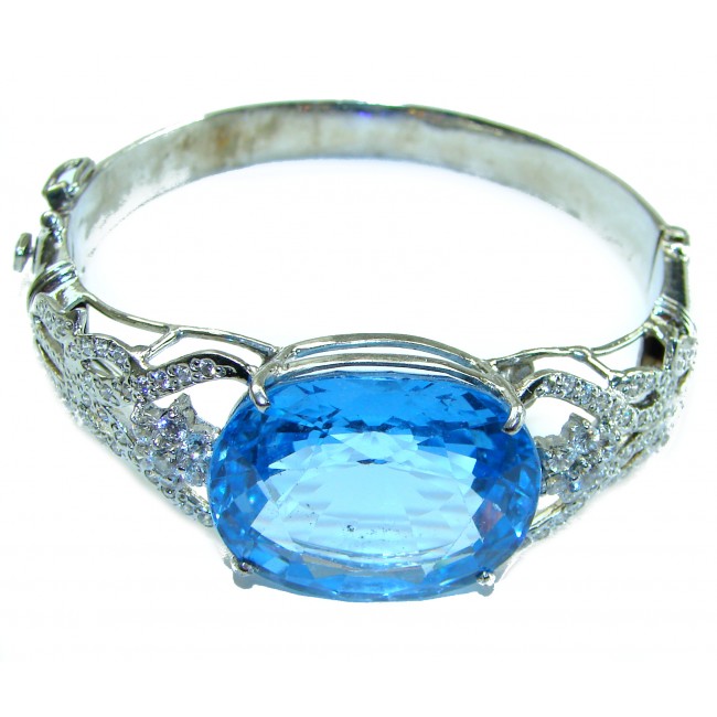 Seaside Precious 55.5 carat Natural Swiss Blue Topaz .925 Sterling Silver handcrafted Bracelet