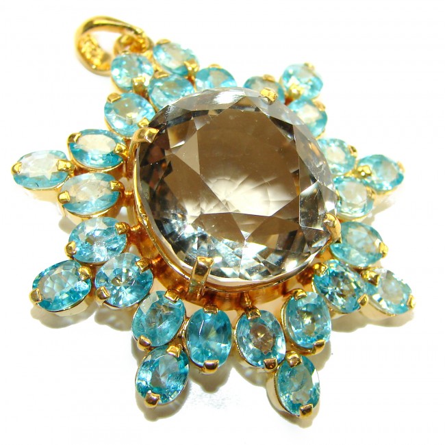 Luxury genuine 44.5 CARAT Champagne Topaz Aquamarine 14K Gold over .925 Sterling Silver handmade Pendant