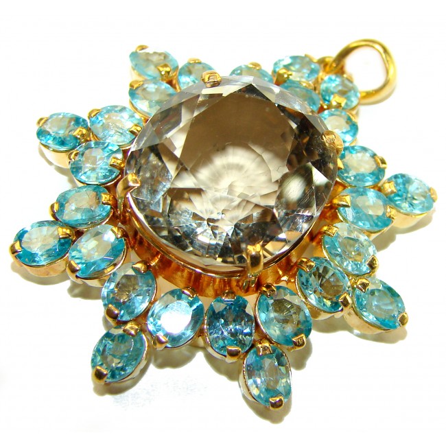 Luxury genuine 44.5 CARAT Champagne Topaz Aquamarine 14K Gold over .925 Sterling Silver handmade Pendant