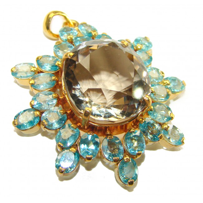 Luxury genuine 44.5 CARAT Champagne Topaz Aquamarine 14K Gold over .925 Sterling Silver handmade Pendant