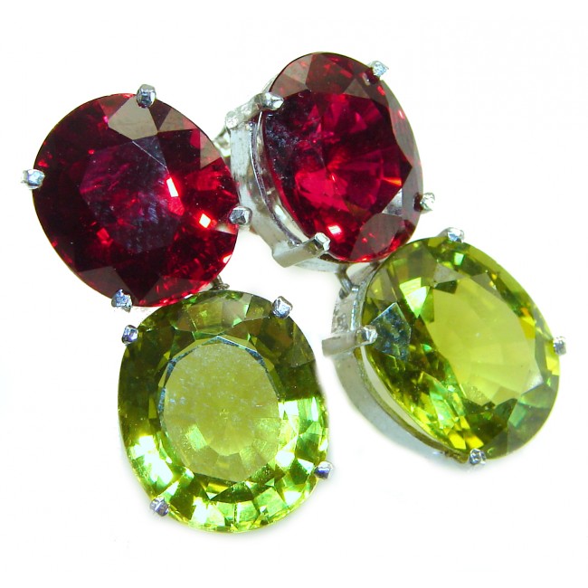 EVA authentic 16.9 carat Peridot Garnet .925 Sterling Silver handmade earrings