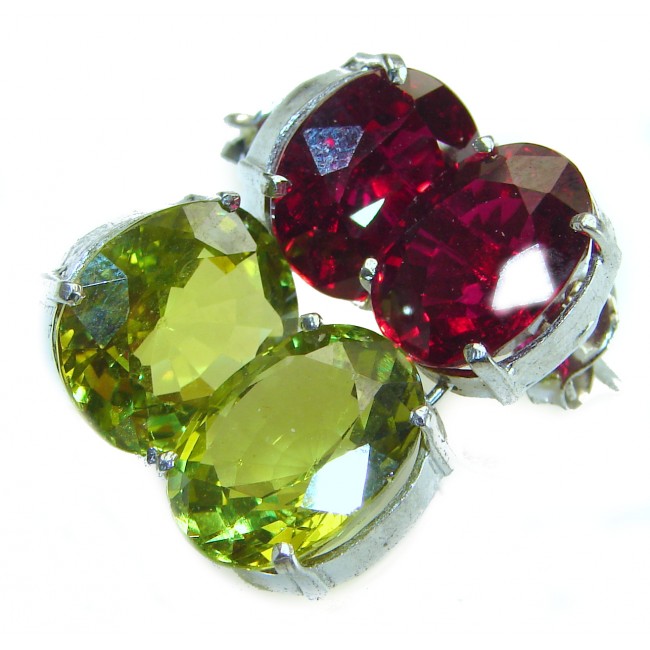 EVA authentic 16.9 carat Peridot Garnet .925 Sterling Silver handmade earrings