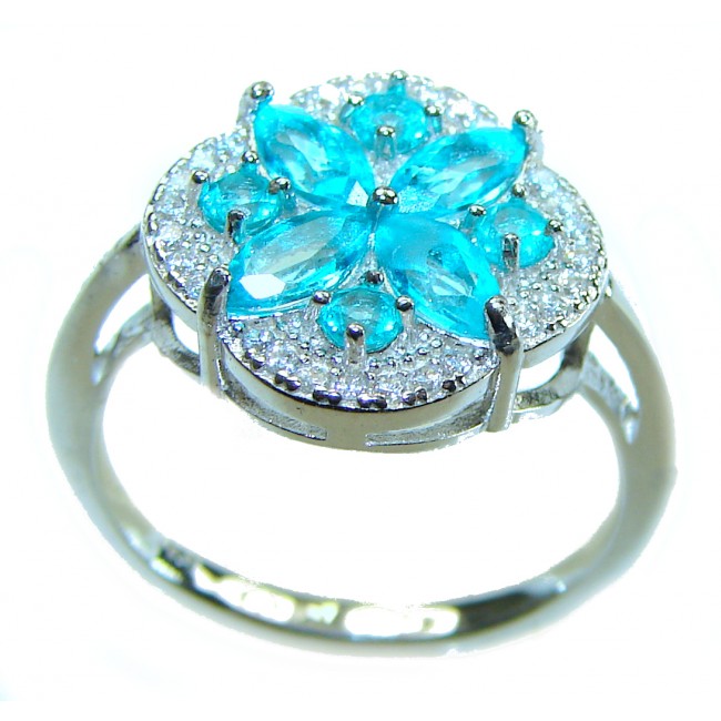 4.6 ctw Paraiba Tourmaline .925 Sterling Silver handcrafted Statement Ring size 8 1/4