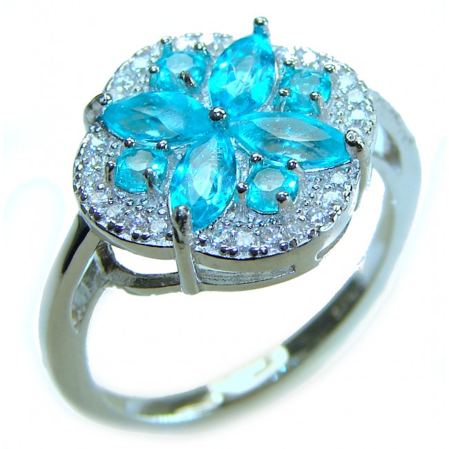 4.6 ctw Paraiba Tourmaline .925 Sterling Silver handcrafted Statement Ring size 8 1/4