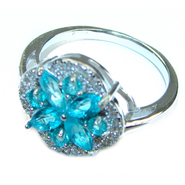 4.6 ctw Paraiba Tourmaline .925 Sterling Silver handcrafted Statement Ring size 8 1/4