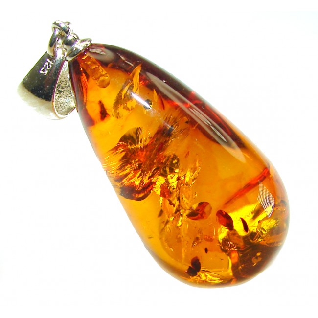 Honay Drop authentic Baltic Amber .925 Sterling Silver handmade Pendant