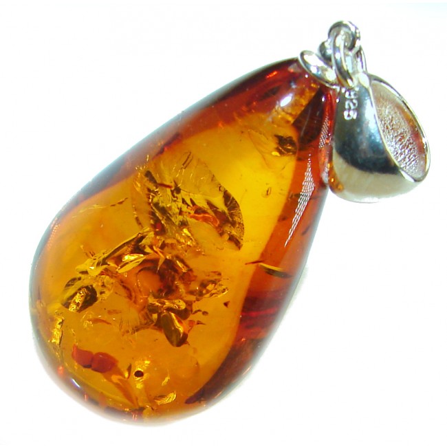 Honay Drop authentic Baltic Amber .925 Sterling Silver handmade Pendant