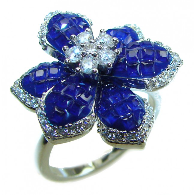 Luxurious Flower Sapphire .925 Sterling Silver handcrafted Ring size 6