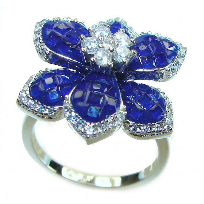 Luxurious Flower Sapphire .925 Sterling Silver handcrafted Ring size 6