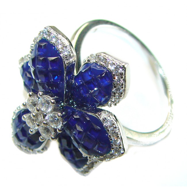 Luxurious Flower Sapphire .925 Sterling Silver handcrafted Ring size 6