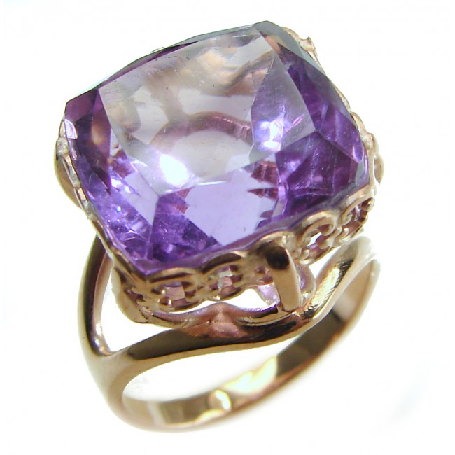 Dramatic design 12.8 carat Amethyst 14K Gold over .925 Sterling Silver Handcrafted Ring size 7