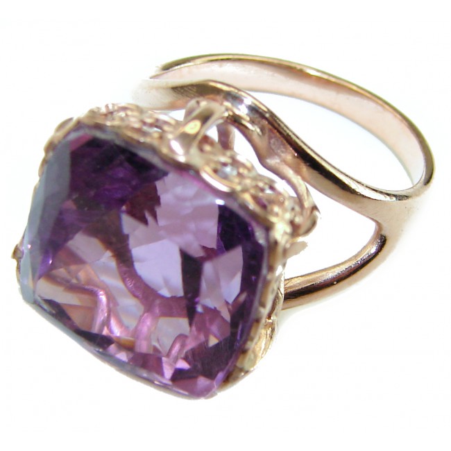 Dramatic design 12.8 carat Amethyst 14K Gold over .925 Sterling Silver Handcrafted Ring size 7