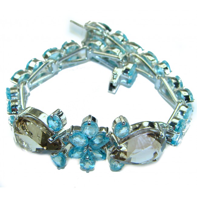 Giovanna 24.5 carat Champagne Smoky Topaz .925 Sterling Silver Oversized Statement Bracelet