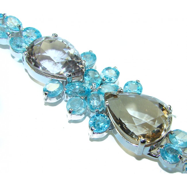 Giovanna 24.5 carat Champagne Smoky Topaz .925 Sterling Silver Oversized Statement Bracelet