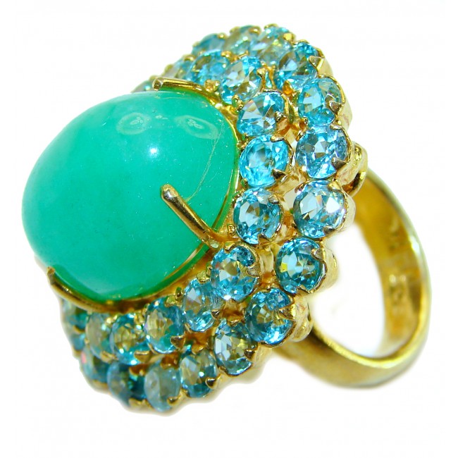 Good Energy 18.5 carat Chrysoprase 14K Gold over .925 Sterling Silver handcratfed Statement Ring s. 7