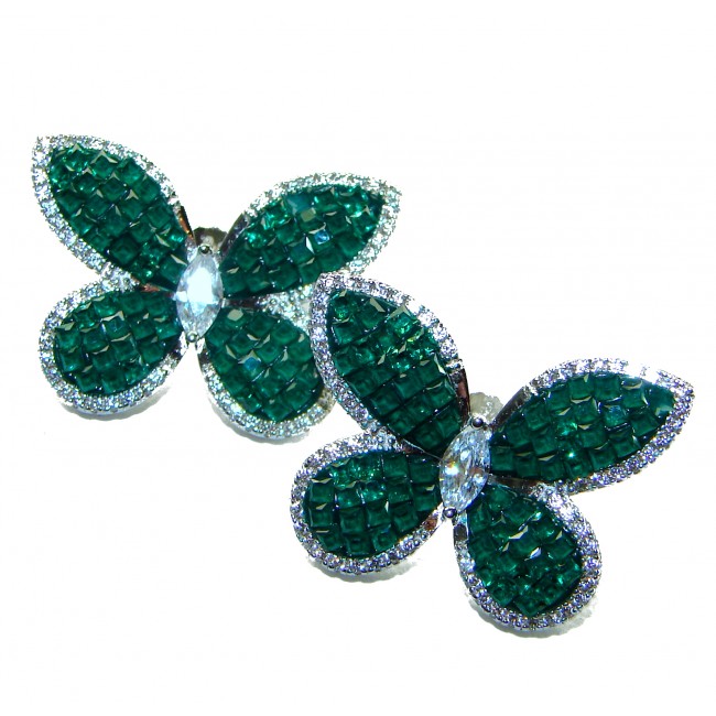 Incredible Butterflies genuine Emerald .925 Sterling Silver handcrafted Earrings