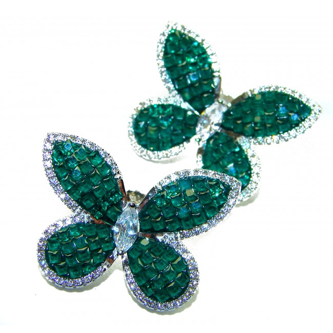 Incredible Butterflies genuine Emerald .925 Sterling Silver handcrafted Earrings