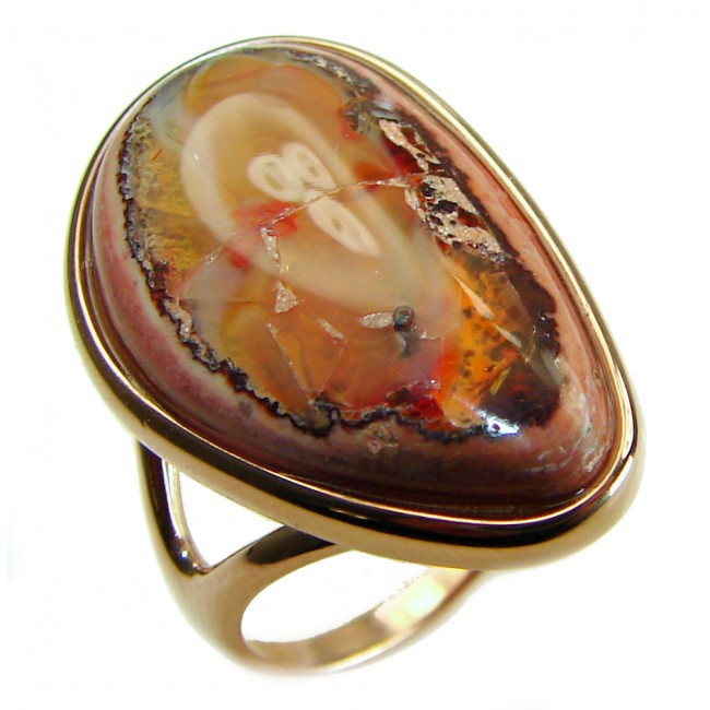 Bonfire Night best quality 15.5 carat Mexican Opal 14K Gold over .925 Sterling Silver handmade ring 8