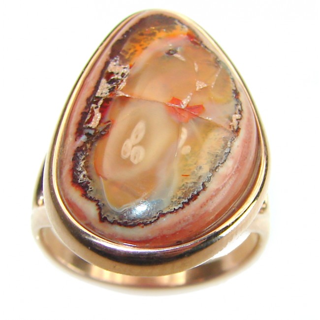 Bonfire Night best quality 15.5 carat Mexican Opal 14K Gold over .925 Sterling Silver handmade ring 8