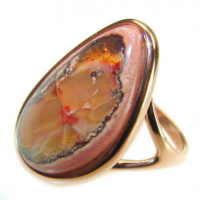 Bonfire Night best quality 15.5 carat Mexican Opal 14K Gold over .925 Sterling Silver handmade ring 8