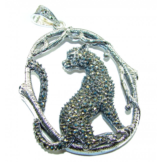 Wild Panther Marcasite .925 Sterling Silver handmade Pendant